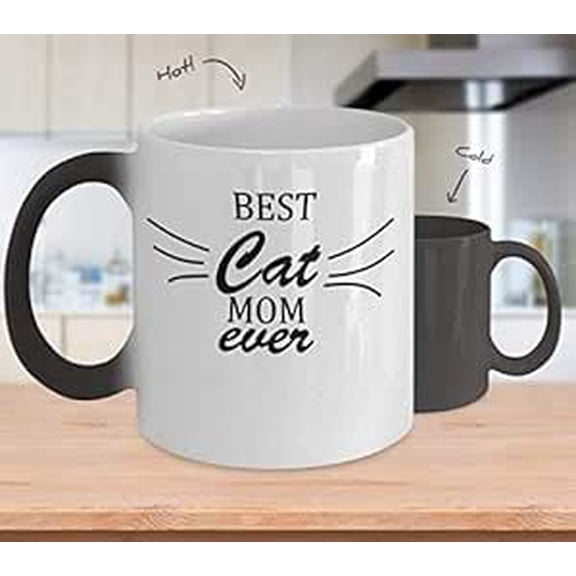 Best Cat Mom Ever Mug (Color Changing) Cat Cup - Perfect Funny Cat Mug - Cat Merchandise - Cat Coffee Mug - Kitty Coffee Mug - Cat Mom Mug -