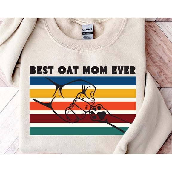 Best Cat Mom Ever Shirt, Cat Mom Shirt, Cat Shirt, Retro Cat Shirt, Cat Fist Bump Shirt, Cat Life Shirt, Cat Paw Sweatshirt, Sweatshirt Size S-5Xl