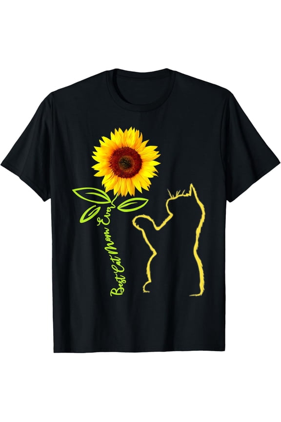 Best Cat Mom Ever Sunflower Mother's Day Gifts For Cat Lover T-Shirt