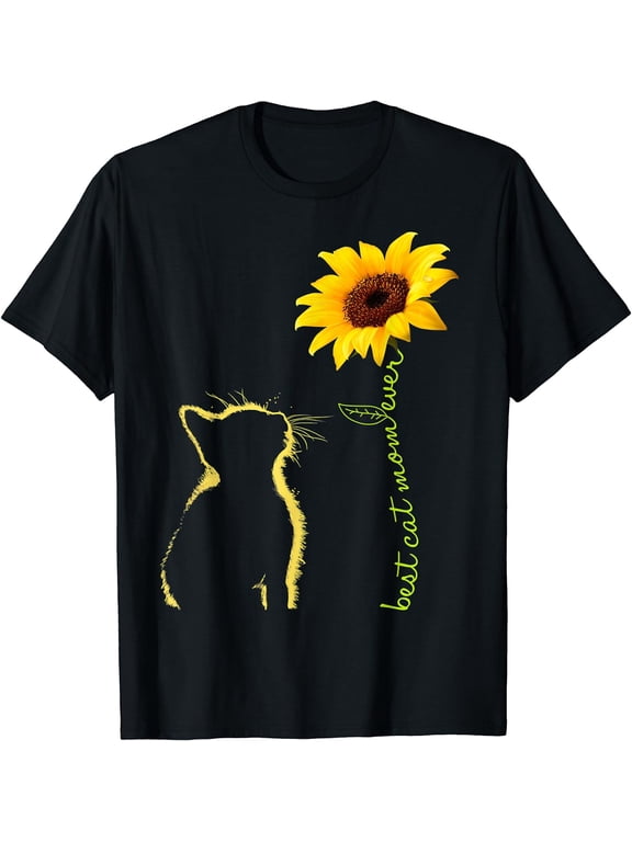 Best Cat Mom Ever Sunflower Mother's Day Gifts for Cat Lover T-Shirt