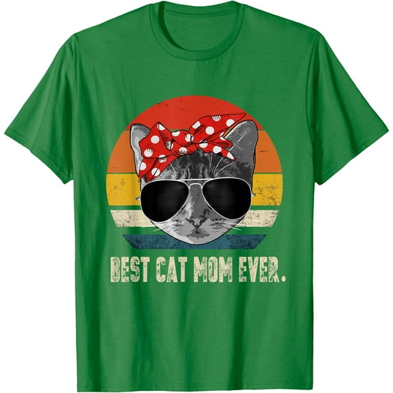 Best Cat Mom Ever Vintage Retro Mommy Mother Softstyle T-Shirt for Men Women Kids Toddler,Irish Green Color,Size YXL