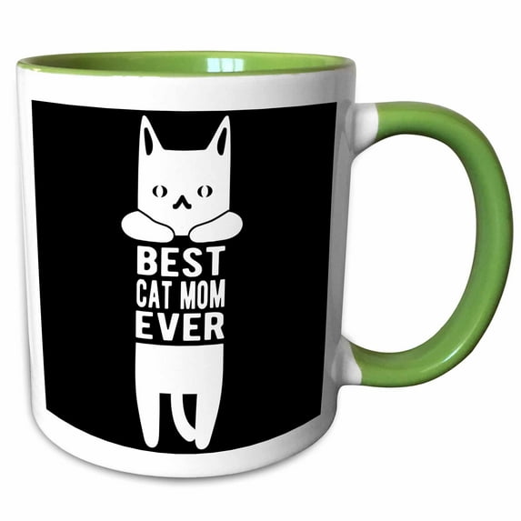 3drose, Best Cat Mom Ever Written in the Middle of a Hanging White Cat., 11oz Two-tone Green Mug