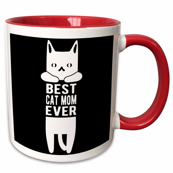 3drose, Best Cat Mom Ever Written in the Middle of a Hanging White Cat., 15oz Two-tone Red Mug
