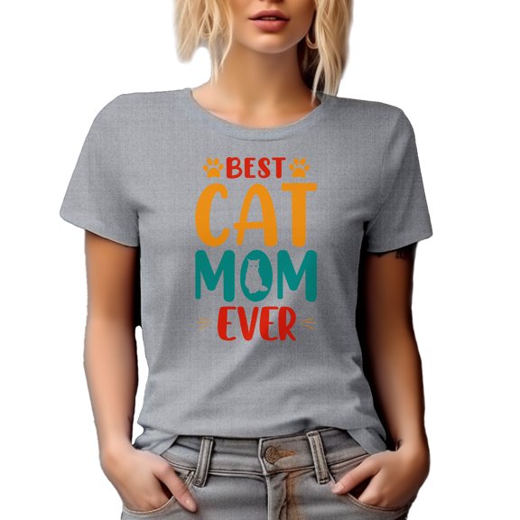 Best Cat Mom Ever with Paws and a Kitty, Heather Grey T-Shirt, Large