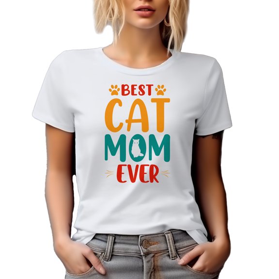 Best Cat Mom Ever with Paws and a Kitty, White T-Shirt, 3XL