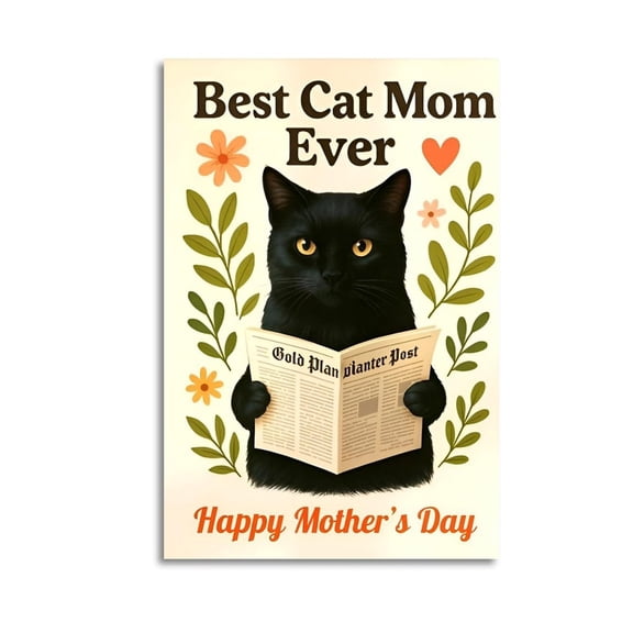 Best Cat Mom Print Or Card, Cute Kitten Mum Poster Great Wall Art for Home Decor,, Mother's Day Gift, Posters for Bedroom, Office Or Living Room
