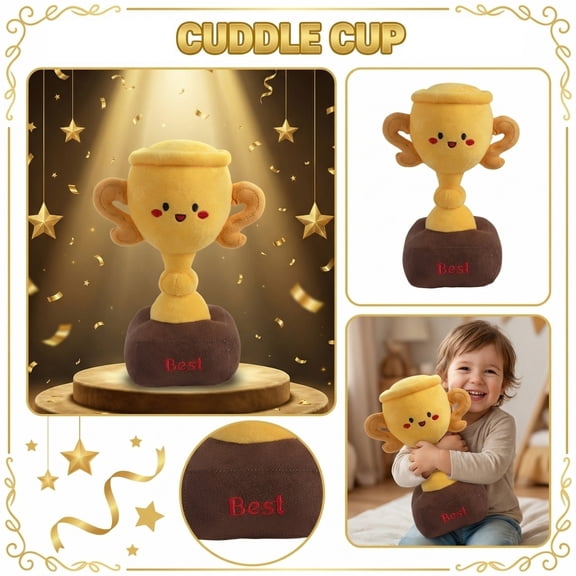 Best Champion Trophy Plush Collectible Soft Cushion Decorative Achievement Award Celebration Graduation Gift 10inch