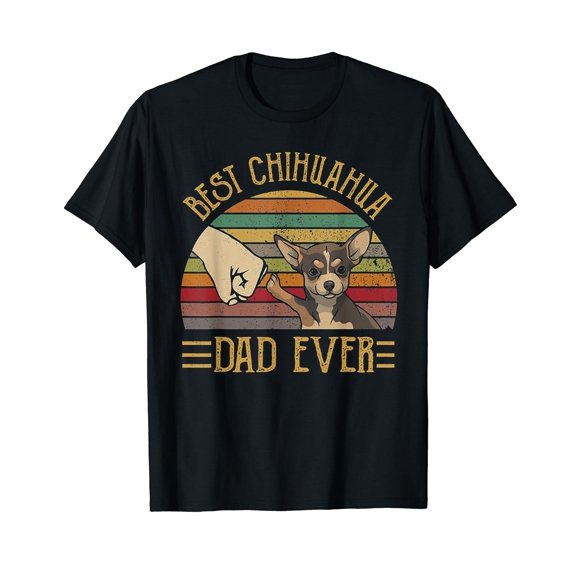 Best Chihuahua Dad Ever Retro Vintage Sunset Cotton T-Shirt Black