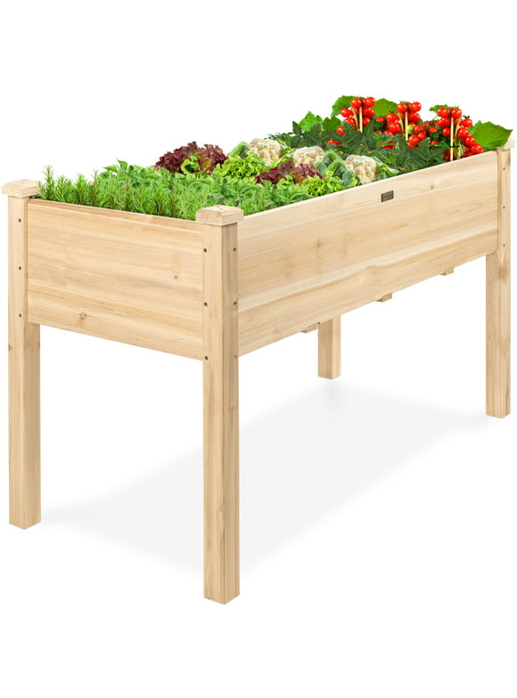 Best Choice Product 48x24x30in Raised Garden Bed, Elevated Wooden Planter for Yard w/ Foot Caps, Liner - Natural