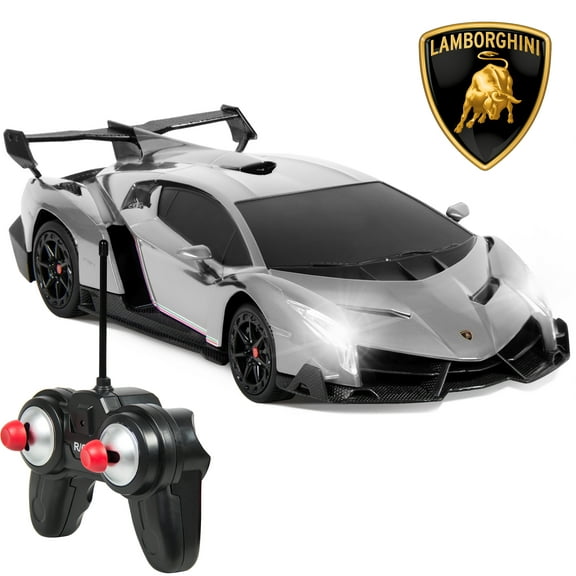 Best Choice Products 1/24 Officially Licensed RC Lamborghini Veneno Sport Racing Car w/ 27MHz Remote Control - Silver