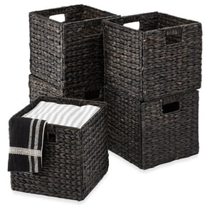 Best Choice Products 10.5x10.5in Hyacinth Storage Baskets, Set of 5 Multipurpose Collapsible Organizers - Black