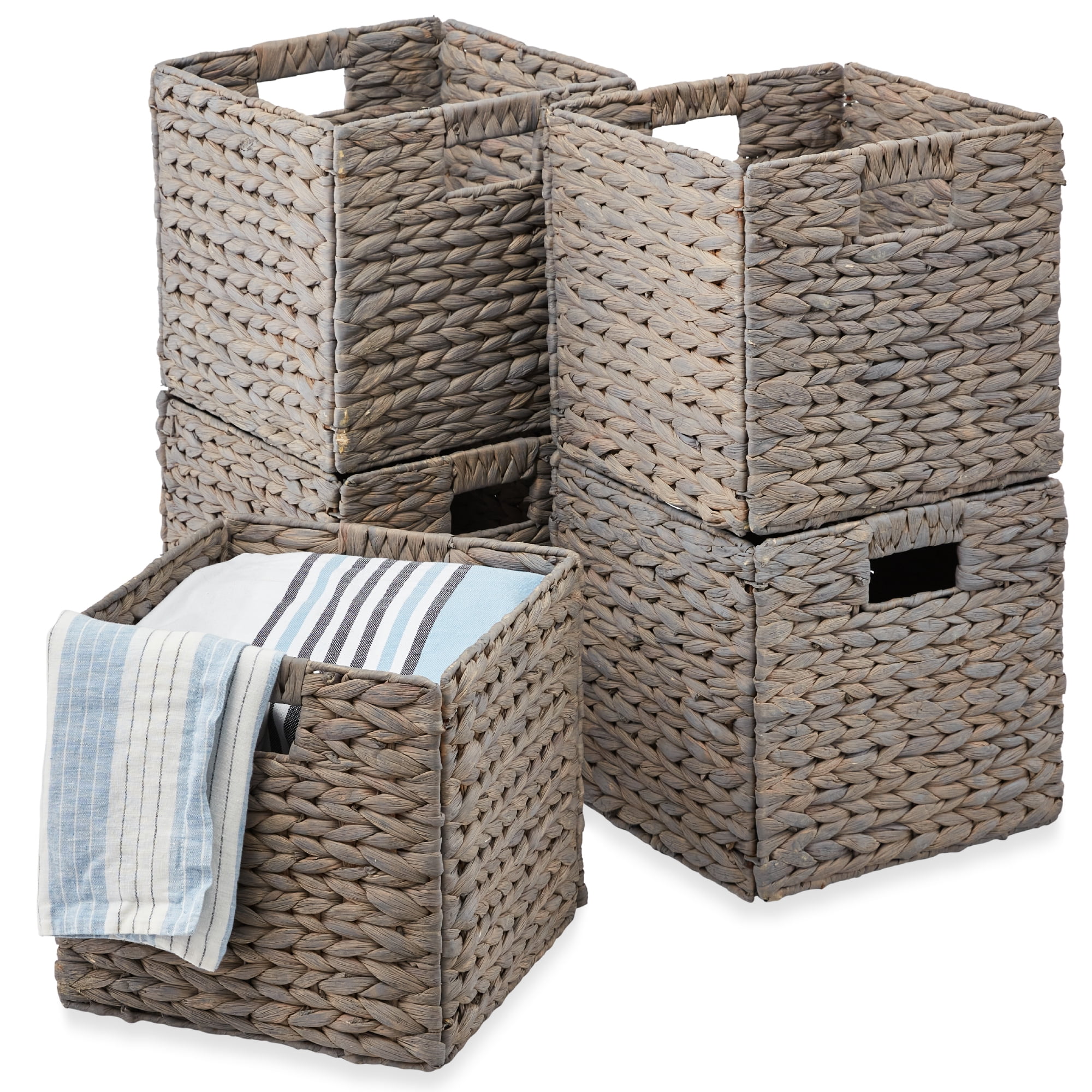 Best Choice Products 10.5x10.5in Hyacinth Storage Baskets, Set of 5 Multipurpose Collapsible Organizers - Gray