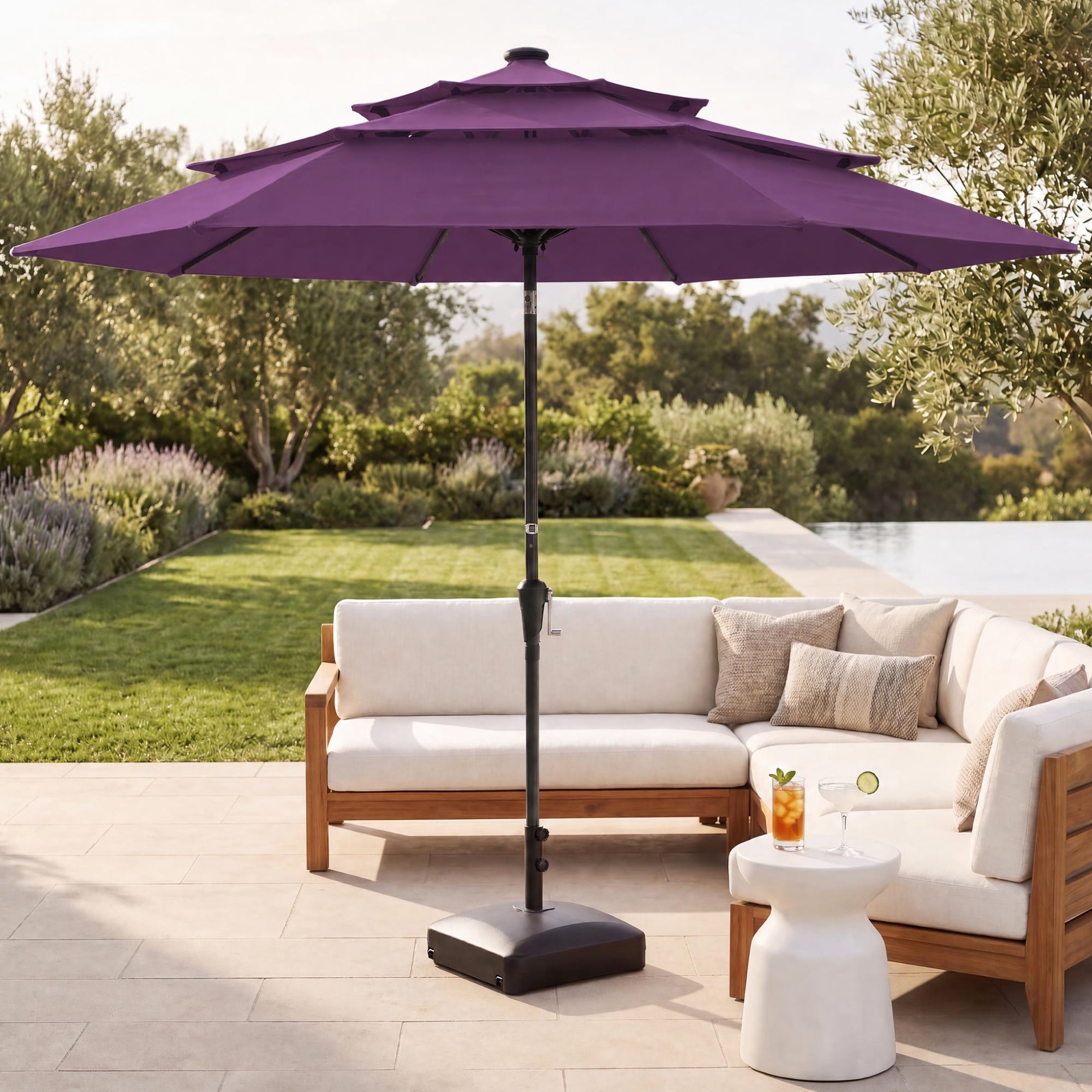 Best Choice Products 10ft 3-Tier Patio Umbrella, Market Sun Shade w/ Tilt Adjustment, Easy Crank - Amethyst Purple