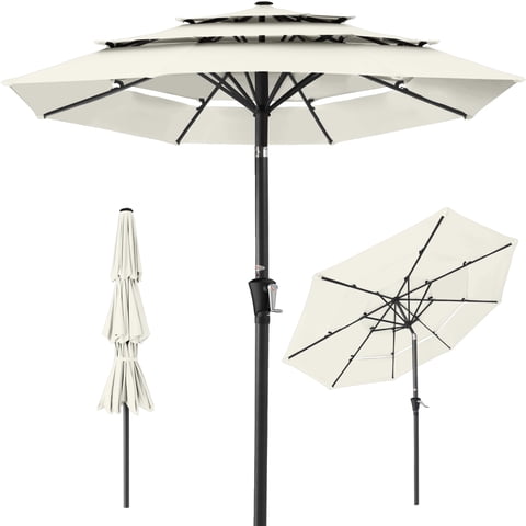 Best Choice Products 10ft 3-Tier Patio Umbrella, Market Sun Shade w/ Tilt Adjustment, Easy Crank - Ivory