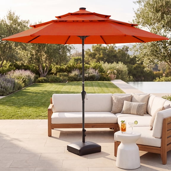 Best Choice Products 10ft 3-Tier Patio Umbrella, Market Sun Shade w/ Tilt Adjustment, Easy Crank - Rust