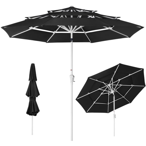 Best Choice Products 10ft 3-Tier Patio Umbrella White Pole, Outdoor Market Umbrella Steel Pole - Black