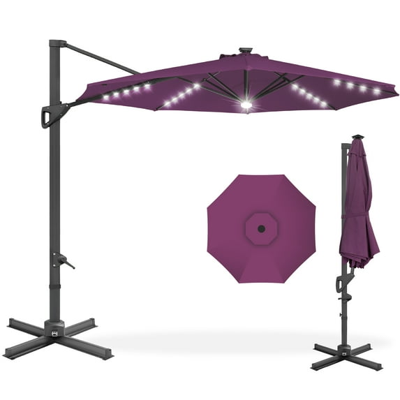 Best Choice Products 10ft 360-Degree Solar LED Lit Cantilever Patio Umbrella, Outdoor Hanging Shade - Amethyst Purple
