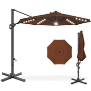 Best Choice Products 10ft 360-Degree Solar LED Lit Cantilever Patio Umbrella, Outdoor Hanging Shade - Brown