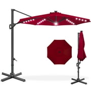 Best Choice Products 10ft 360-Degree Solar LED Lit Cantilever Patio Umbrella, Outdoor Hanging Shade - Burgundy