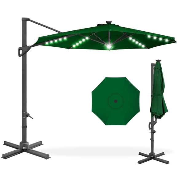 Best Choice Products 10ft 360-Degree Solar LED Lit Cantilever Patio Umbrella, Outdoor Hanging Shade- Green