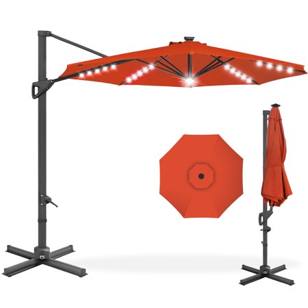 Best Choice Products 10ft 360-Degree Solar LED Lit Cantilever Patio Umbrella, Outdoor Hanging Shade - Rust