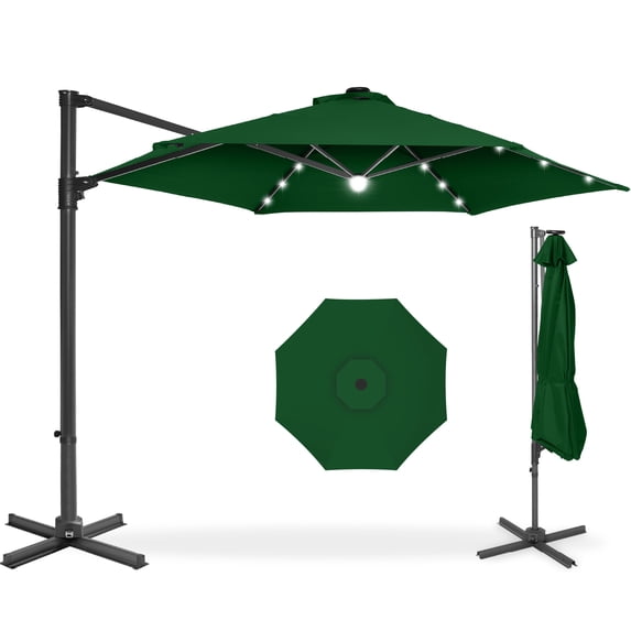 Best Choice Products 10ft 360 Rotating Cantilever Offset Hanging Market Patio Umbrella w/ Solar Lights - Green
