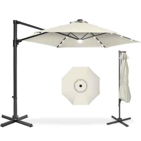 Best Choice Products 10ft 360 Rotating Cantilever Offset Hanging Market Patio Umbrella w/ Solar Lights - Ivory