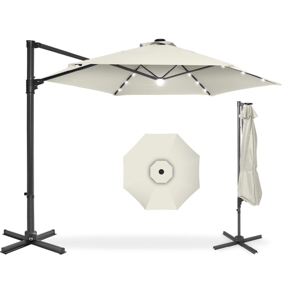 Best Choice Products 10ft 360 Rotating Cantilever Offset Hanging Market Patio Umbrella w/ Solar Lights - Ivory