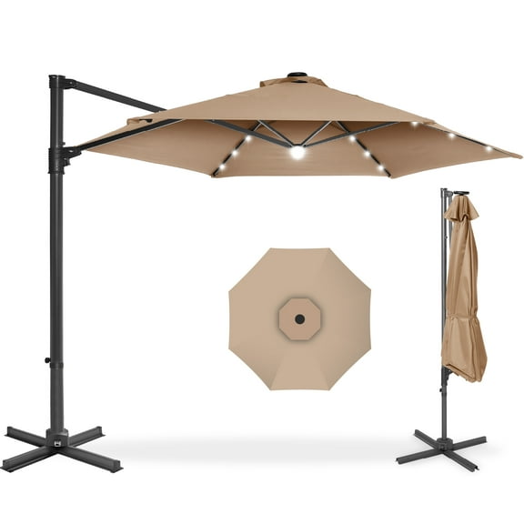 Best Choice Products 10ft 360 Rotating Cantilever Offset Hanging Market Patio Umbrella w/ Solar Lights - Tan