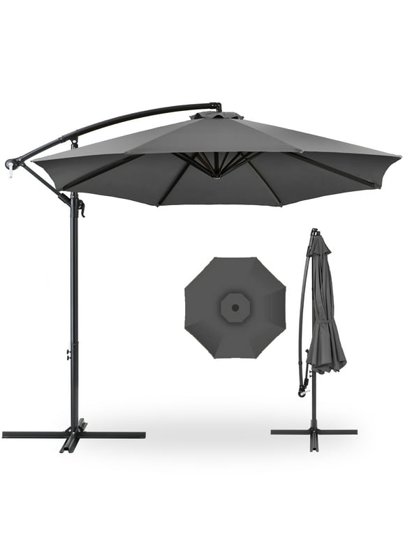 Best Choice Products 10ft Offset Hanging Outdoor Market Patio Umbrella w/ Easy Tilt Adjustment - Gray