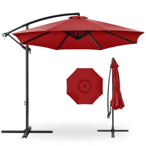 Best Choice Products 10ft Offset Hanging Outdoor Market Patio Umbrella w/ Easy Tilt Adjustment - Red