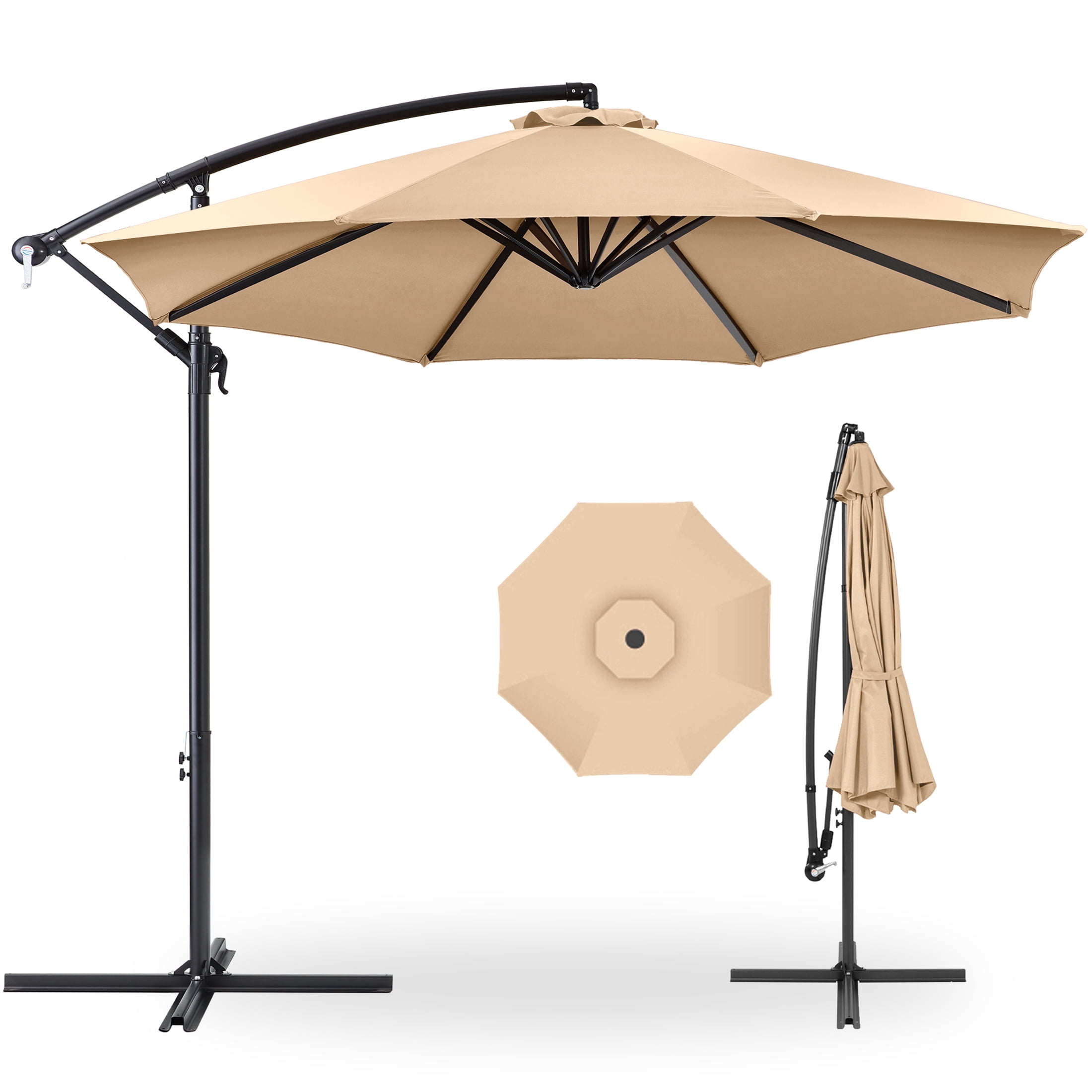 10ft Sand Polyester Cantilever Patio Umbrella with Adjustable Tilt