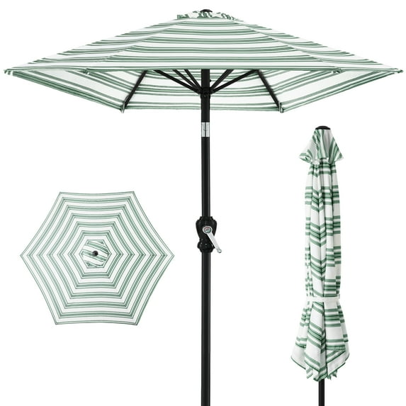Best Choice Products 10ft Outdoor Steel Market Patio Umbrella w/ Crank, Tilt Push Button, 6 Ribs - Striped Green