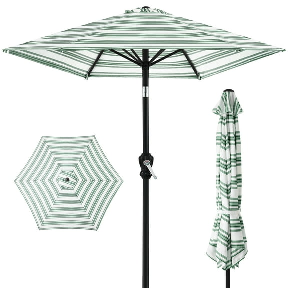 Best Choice Products 10ft Outdoor Steel Market Patio Umbrella w/ Crank, Tilt Push Button, 6 Ribs - Striped Green