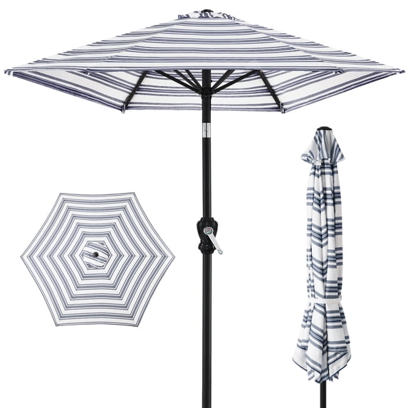 Best Choice Products 10ft Outdoor Steel Market Patio Umbrella w/ Crank, Tilt Push Button, 6 Ribs - Striped Navy Blue