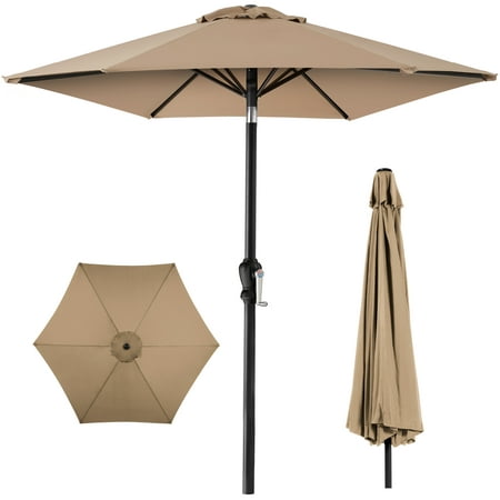 Best Choice Products 10ft Outdoor Steel Market Patio Umbrella w/ Crank, Tilt Push Button, 6 Ribs - Tan