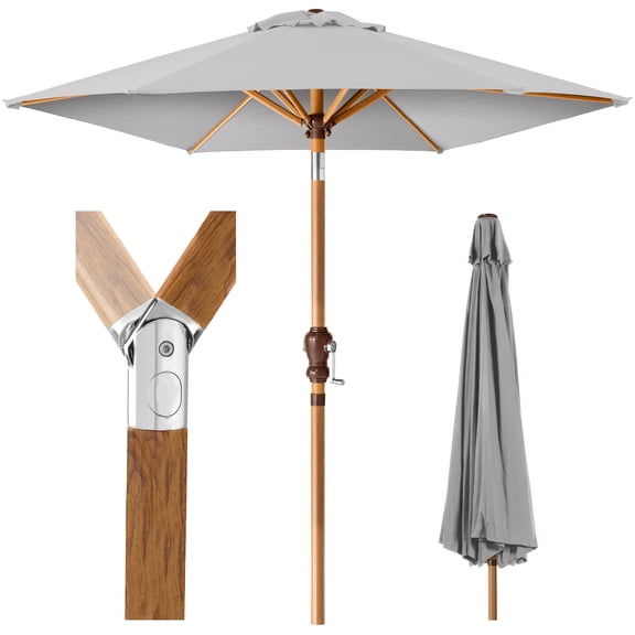 Best Choice Products 10ft Outdoor Woodgrain Pattern Steel Market Patio Umbrella w/ Crank, Tilt - Fog Gray