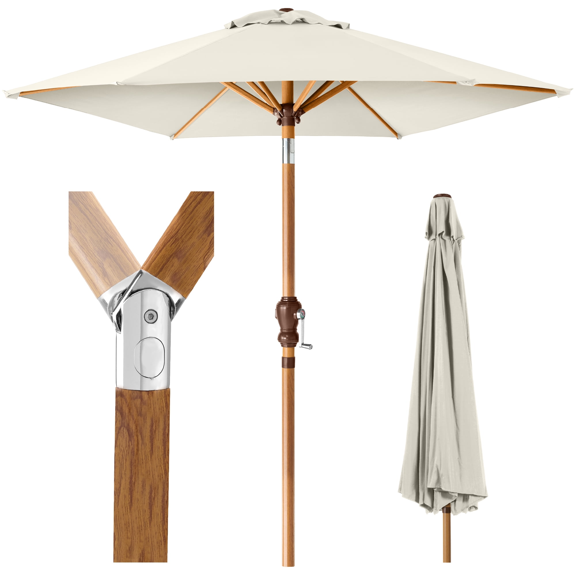 Best Choice Products 10ft Outdoor Woodgrain Pattern Steel Market Patio Umbrella w/ Crank, Tilt - Ivory