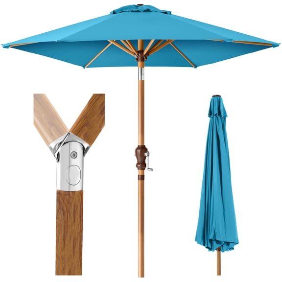 Best Choice Products 10ft Outdoor Woodgrain Pattern Steel Market Patio Umbrella w/ Crank, Tilt - Sky Blue