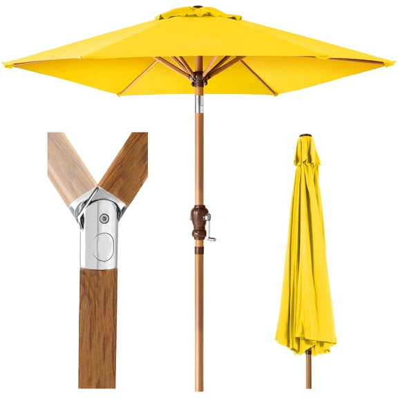 Best Choice Products 10ft Outdoor Woodgrain Pattern Steel Market Patio Umbrella w/ Crank, Tilt - Yellow