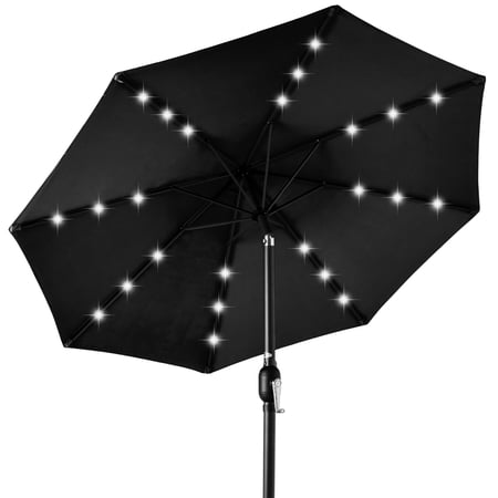Best Choice Products 10ft Solar LED Lighted Patio Umbrella w/ Tilt Adjustment, UV-Resistant Fabric - Black
