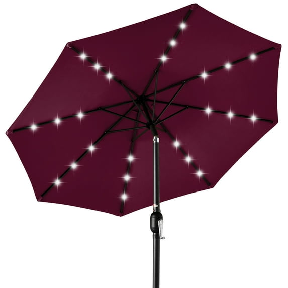 Best Choice Products 10ft Solar LED Lighted Patio Umbrella w/ Tilt Adjustment, UV-Resistant Fabric - Burgundy