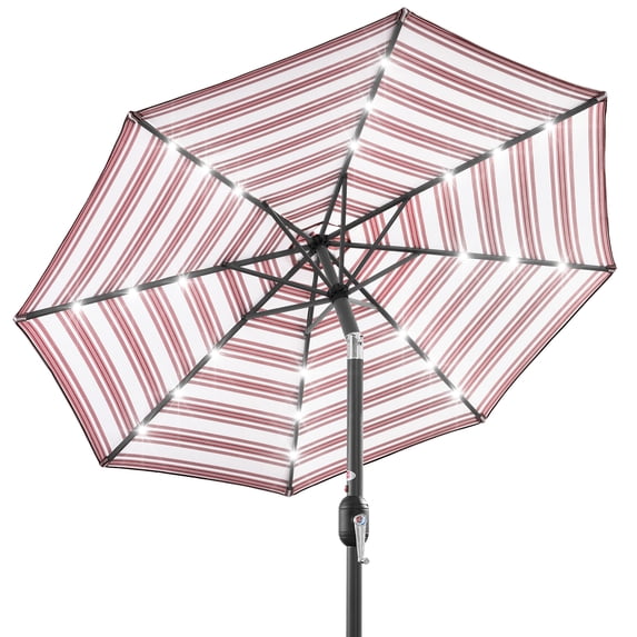 Best Choice Products 10ft Solar LED Lighted Patio Umbrella w/ Tilt Adjustment, UV-Resistant Fabric - Burgundy