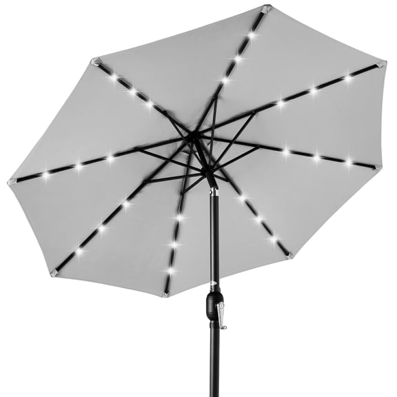 Best Choice Products 10ft Solar LED Lighted Patio Umbrella w/ Tilt Adjustment, UV-Resistant Fabric - Fog Gray