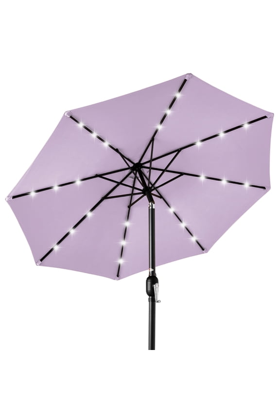 10ft Solar LED Lighted Patio Umbrella w/ Tilt Adjustment, UV-Resistant Fabric - Lavender