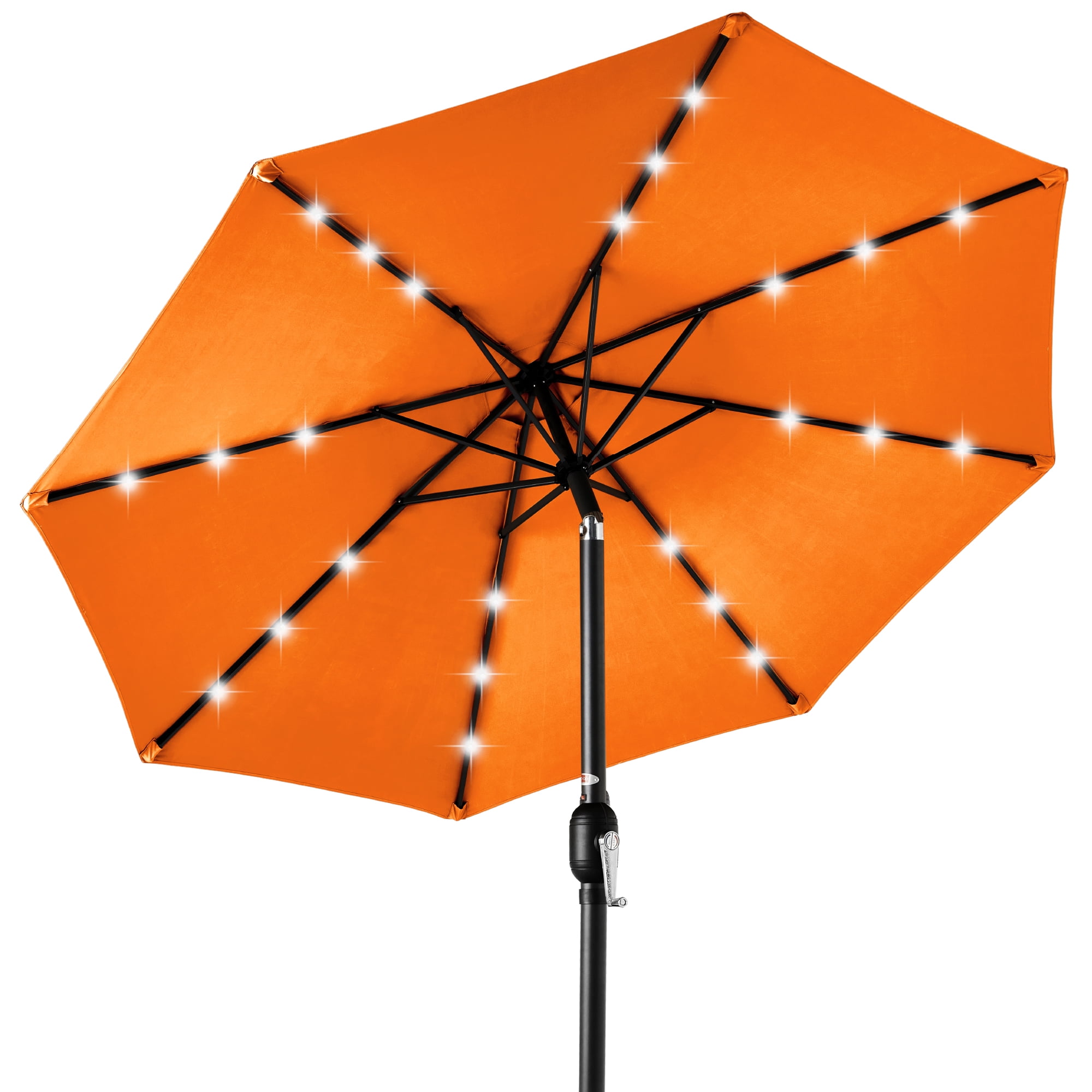 10ft Orange Solar LED Lighted Patio Umbrella with Tilt Adjustment