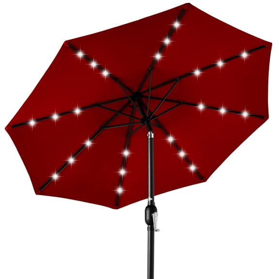 Best Choice Products 10ft Solar LED Lighted Patio Umbrella w/ Tilt Adjustment, UV-Resistant Fabric - Red