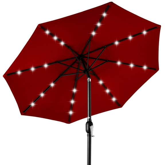 Best Choice Products 10ft Solar LED Lighted Patio Umbrella w/ Tilt Adjustment, UV-Resistant Fabric - Red