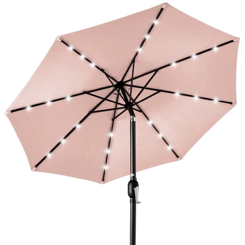 Best Choice Products 10ft Solar LED Lighted Patio Umbrella w/ Tilt Adjustment, UV-Resistant Fabric - Rose Quartz
