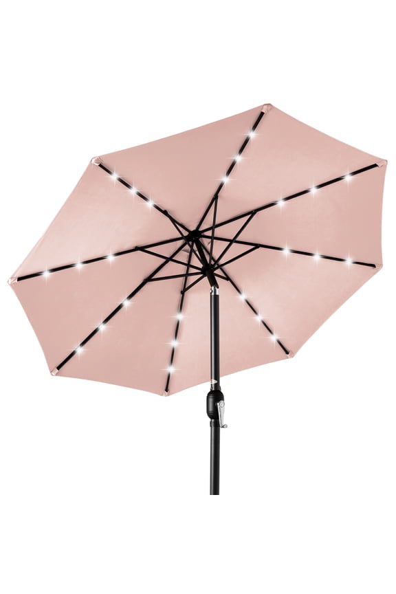 10ft Solar LED Lighted Patio Umbrella w/ Tilt Adjustment, UV-Resistant Fabric - Rose Quartz